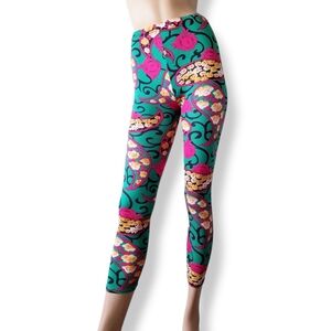 Baroque Green, Hot Pink & Yellow  Floral Leggings by Duozilan (One Size)
